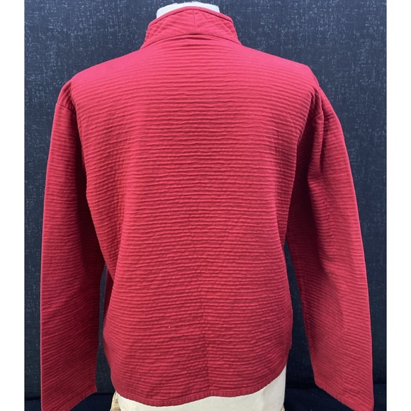 Eileen Fisher Lightweight Jacket Womens S Red Full Zip Cotton Mock Neck Textured - Picture 4 of 10